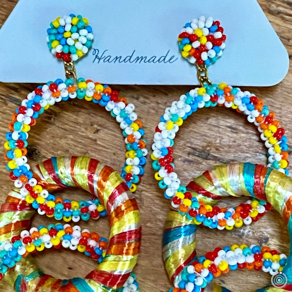 NWT Deepa Gurnani Beaded Triple Hoop Chandeliers - Picture 8 of 15